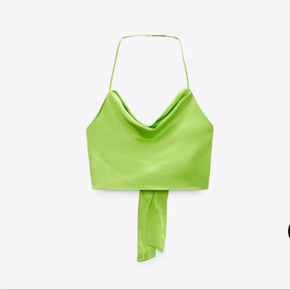Zara Satin Effect Crop Top in Neon Green NWT